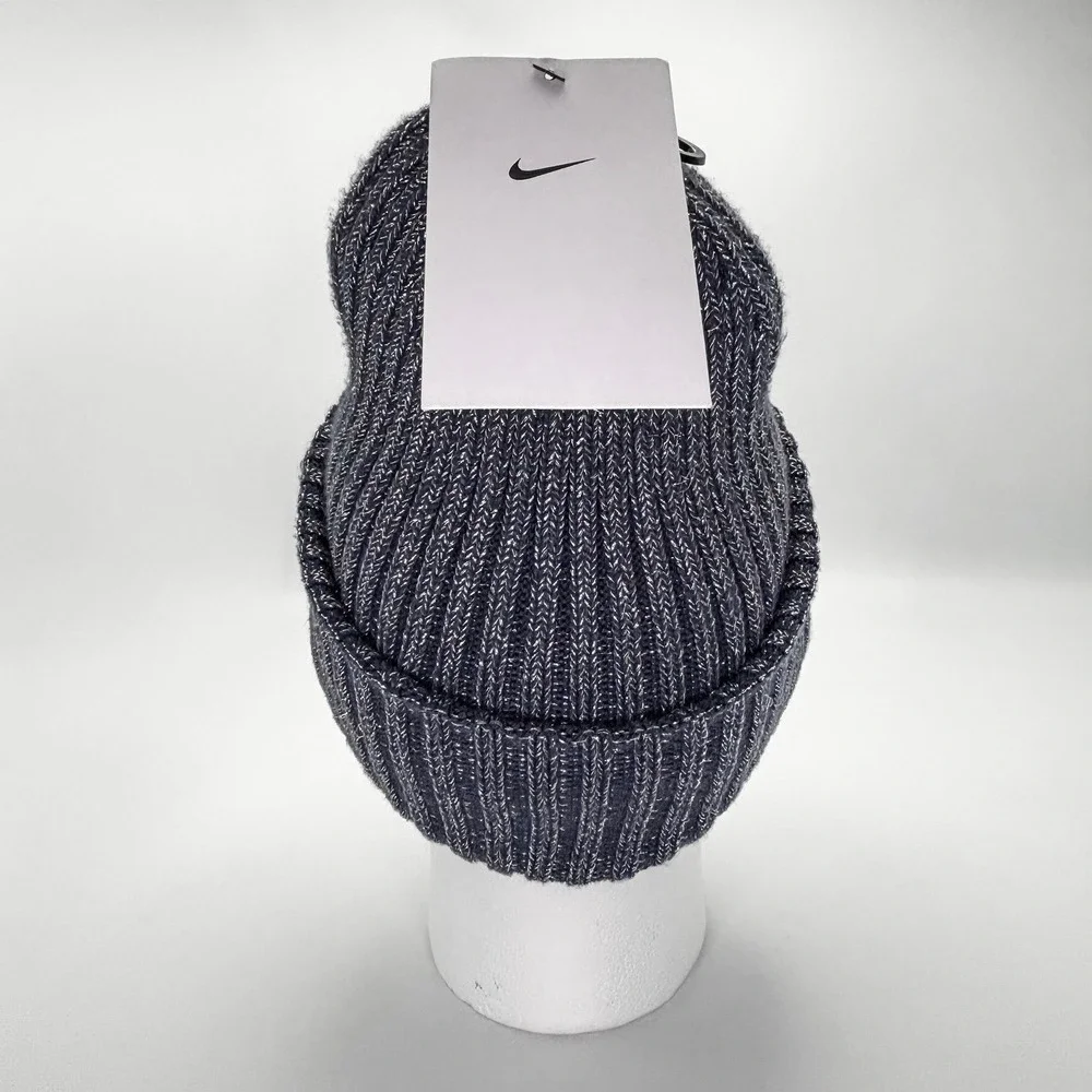 NEW Nike Beanie Hat Blue Heather Rib Knit Fleece Lined Cuffed NWT One Size Women